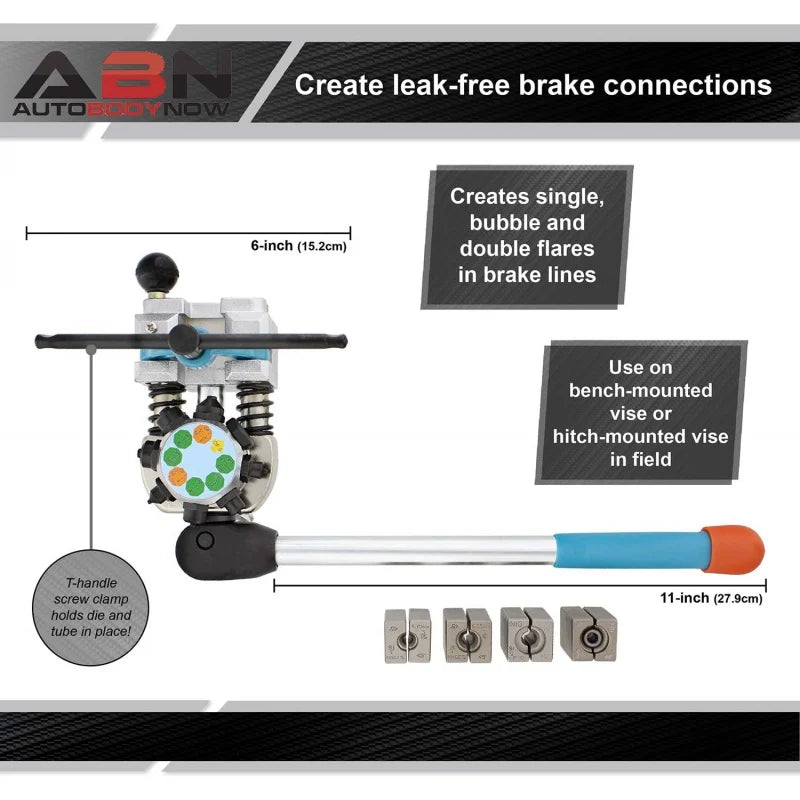 ABN Professional Brake Line Flaring Tool Kit, 45 Degrees - Single, Bubble, Double Flare Tool Kit for Steel, Copper Tube