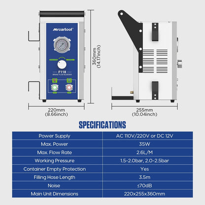 MR CARTOOL F118 Car Pulsating Brake Oil Changer 110V/220V Fast Brake Fluid Bleeder Pump Extractor Oil Pump Exchanger Machine